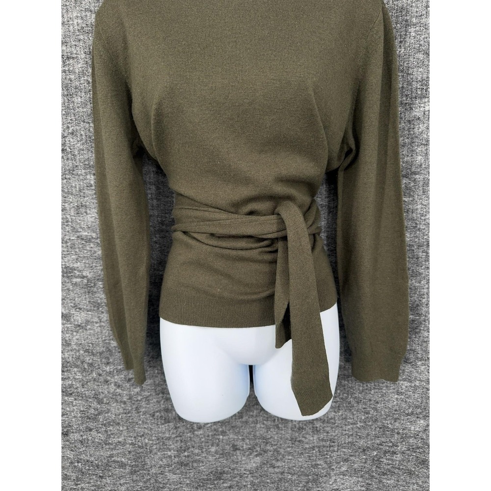 Sandro Sweater Womens Medium Green Belted Wool Cashmere Crewneck Knit Pullover - Picture 4 of 10